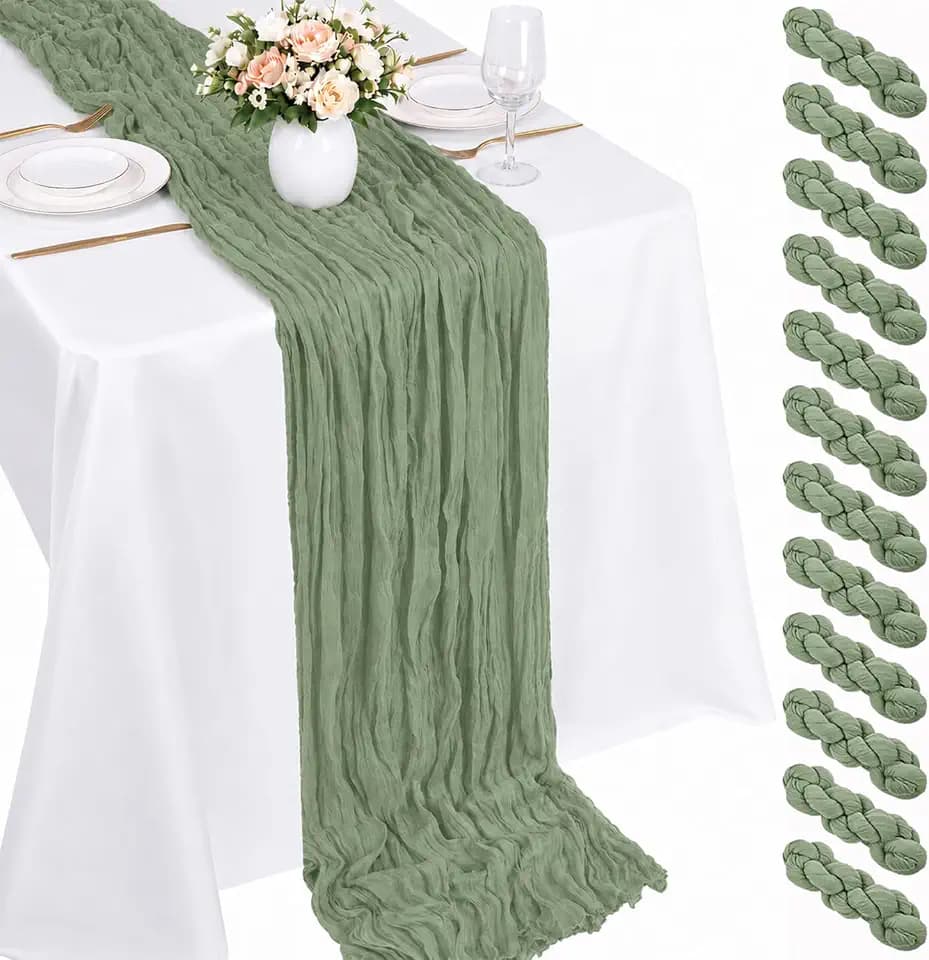 12 Pack Sage Green Cheesecloth Table Runner 17 x 108 Inch Boho Table Runner