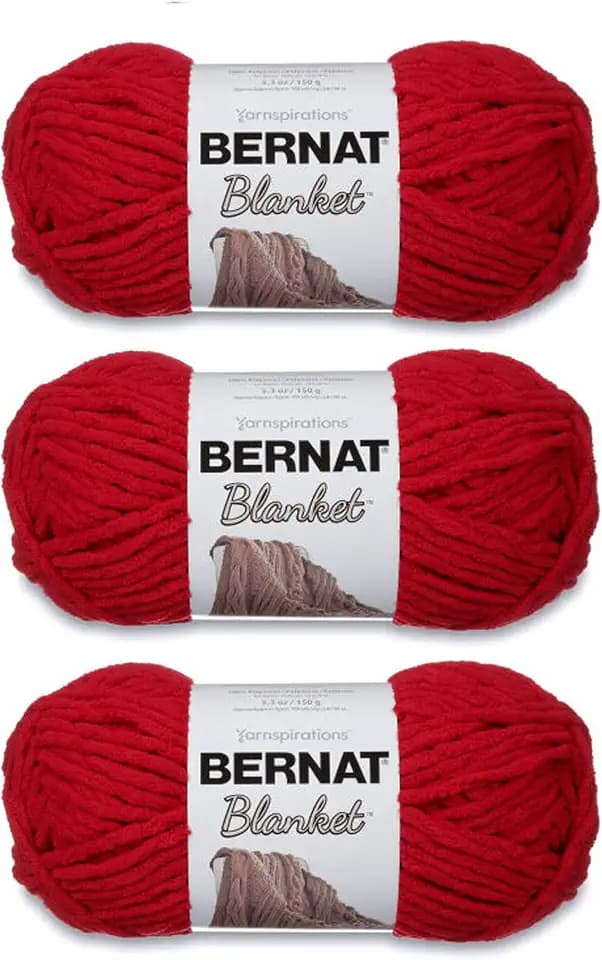 Bernat Blanket Yarn Super Bulky Soft Chenille Yarn, Cranberry, 3-Pack