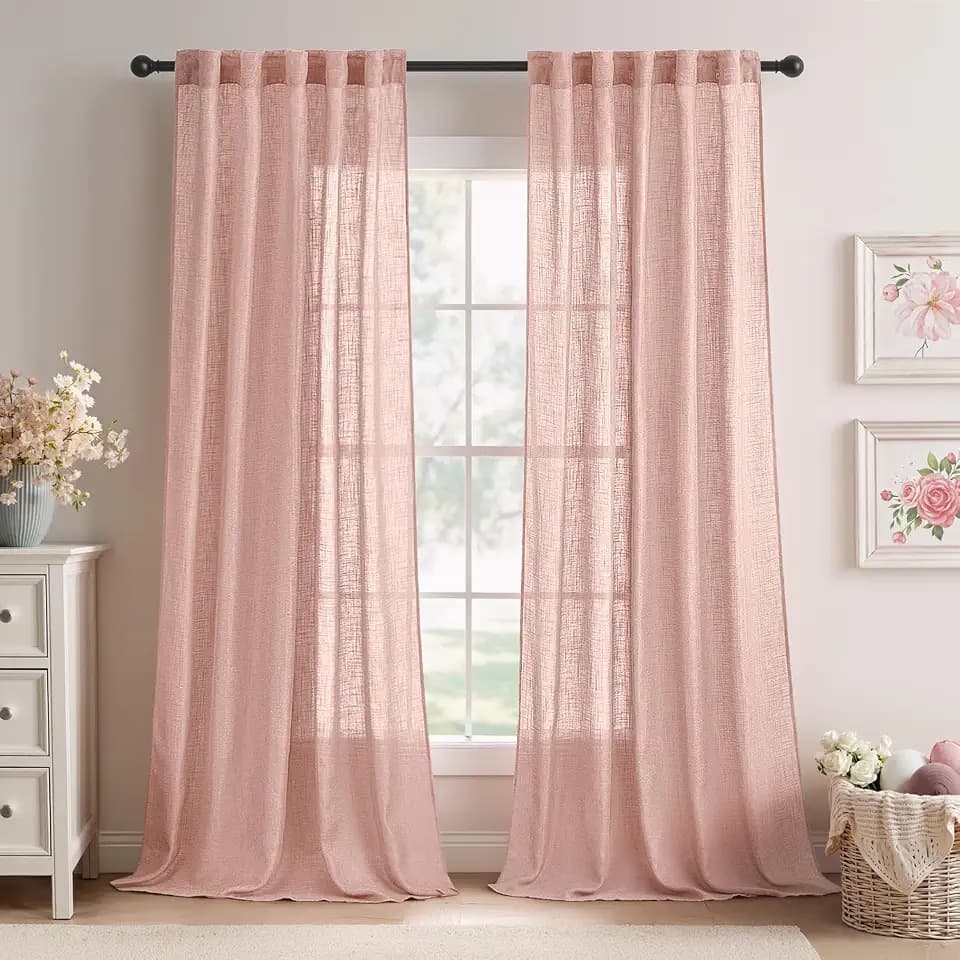 MIULEE Blush Pink Linen Curtains 52x108 Inches Long 2 Panels for Bedroom