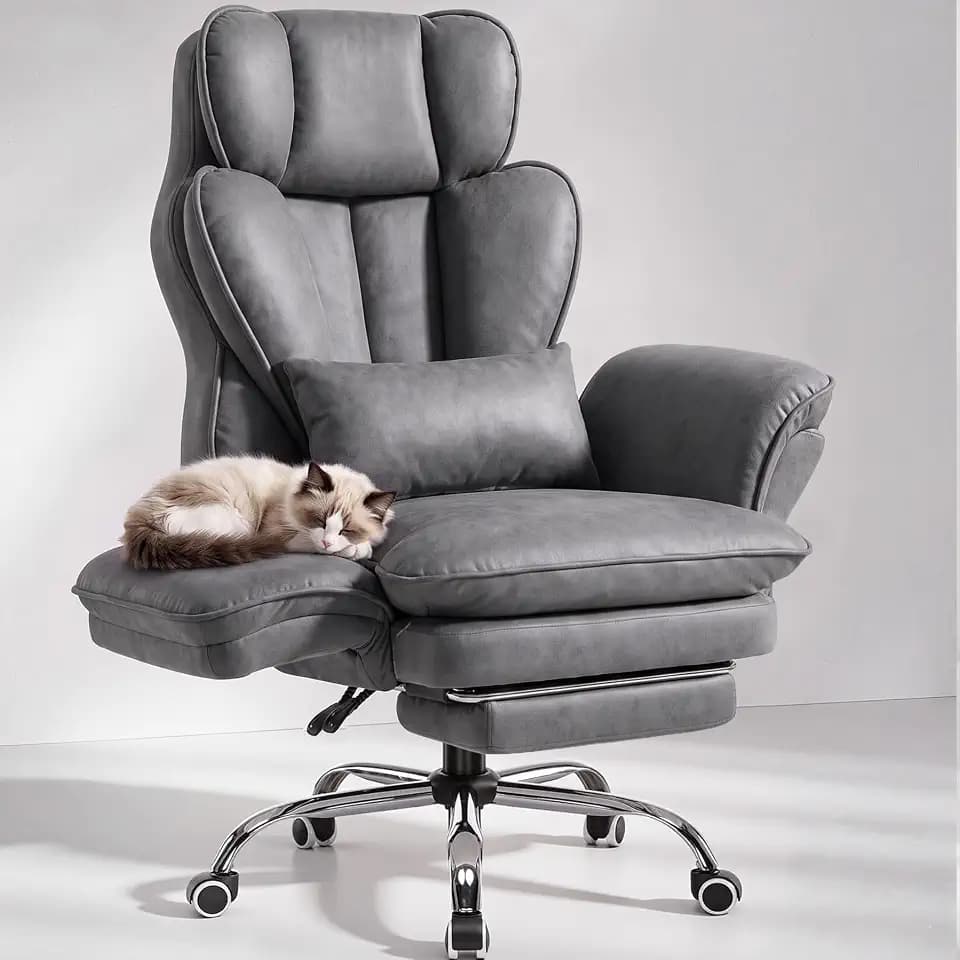 GTPLAYER Flip Armrests Criss Cross Office Chair,Reclining Office Chair with Foot Rest,Adjustable Headrest,Big and Tall Leather Gaming Chair with Pocket Spring Cushion,PU Leather Gray