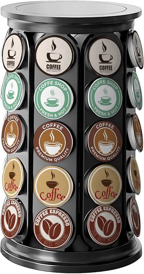 K Cup Holder, Coffee Pod Storage Carousel Stand Compatible with 40 Keurig K-Cup Pods, Home or Office Kitchen Counter Space-Saving Organizer (Black)