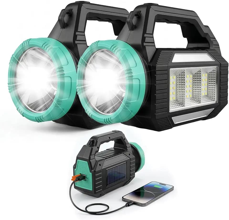 Solar Flashlight, Rechargeable Flashlights, 6 Lighting Modes LED Camping Lantern with Emergency Strobe Light, Type-C&Solar Charging for Outdoor, Home, Camping, Power Outages