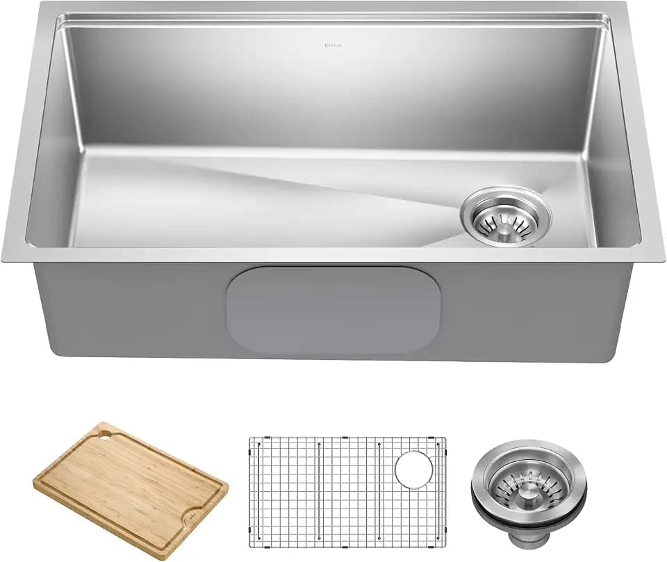 KRAUS Fairlane 30 in Undermount Workstation Single Bowl 18-Gauge Stainless Steel Kitchen Sink with Accessories, KWU610-30