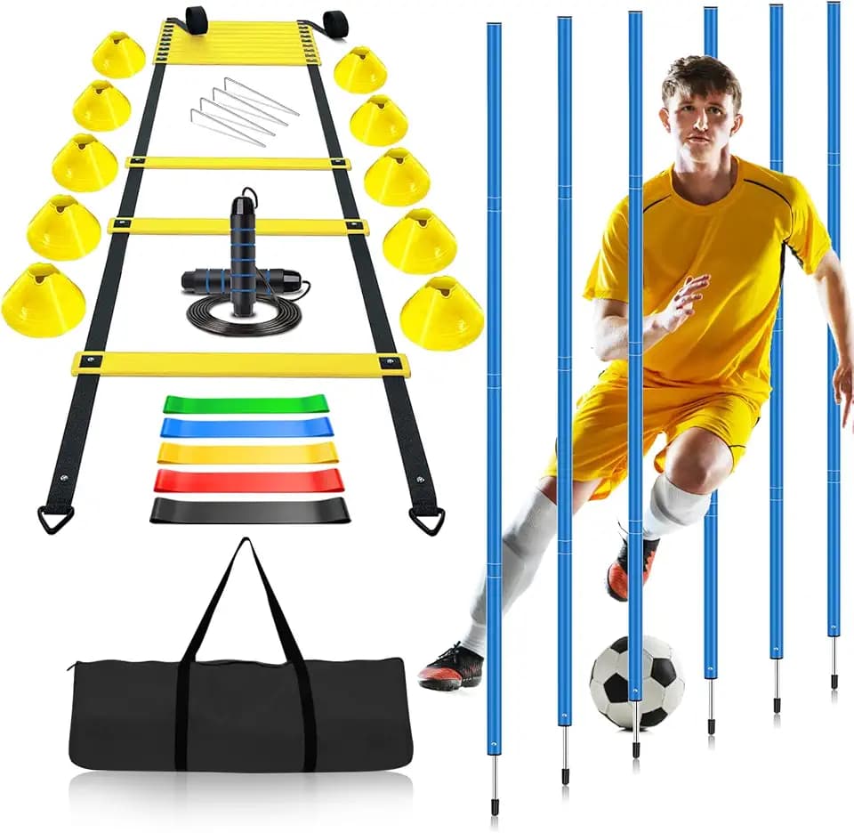 Haootadiy Soccer Agility Training Poles Equipment |Adjustable Soccer Equipment for Training Includes 6 Flexible Agility Poles
