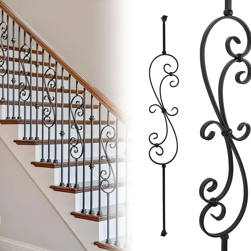 Sidasu 5-Pack Skinny Scroll Iron Balusters for Staircase Interior