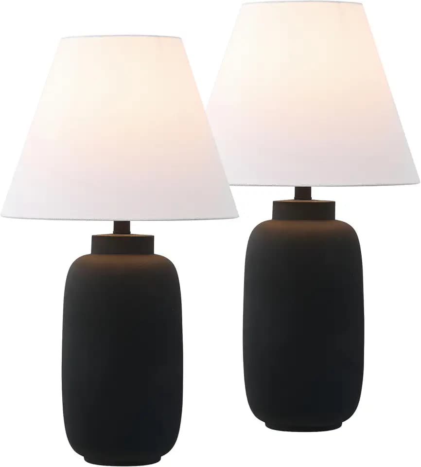 JONATHAN Y Elinore 24.5" Ginger Jar Table Lamp, Matte Black, Set of 2