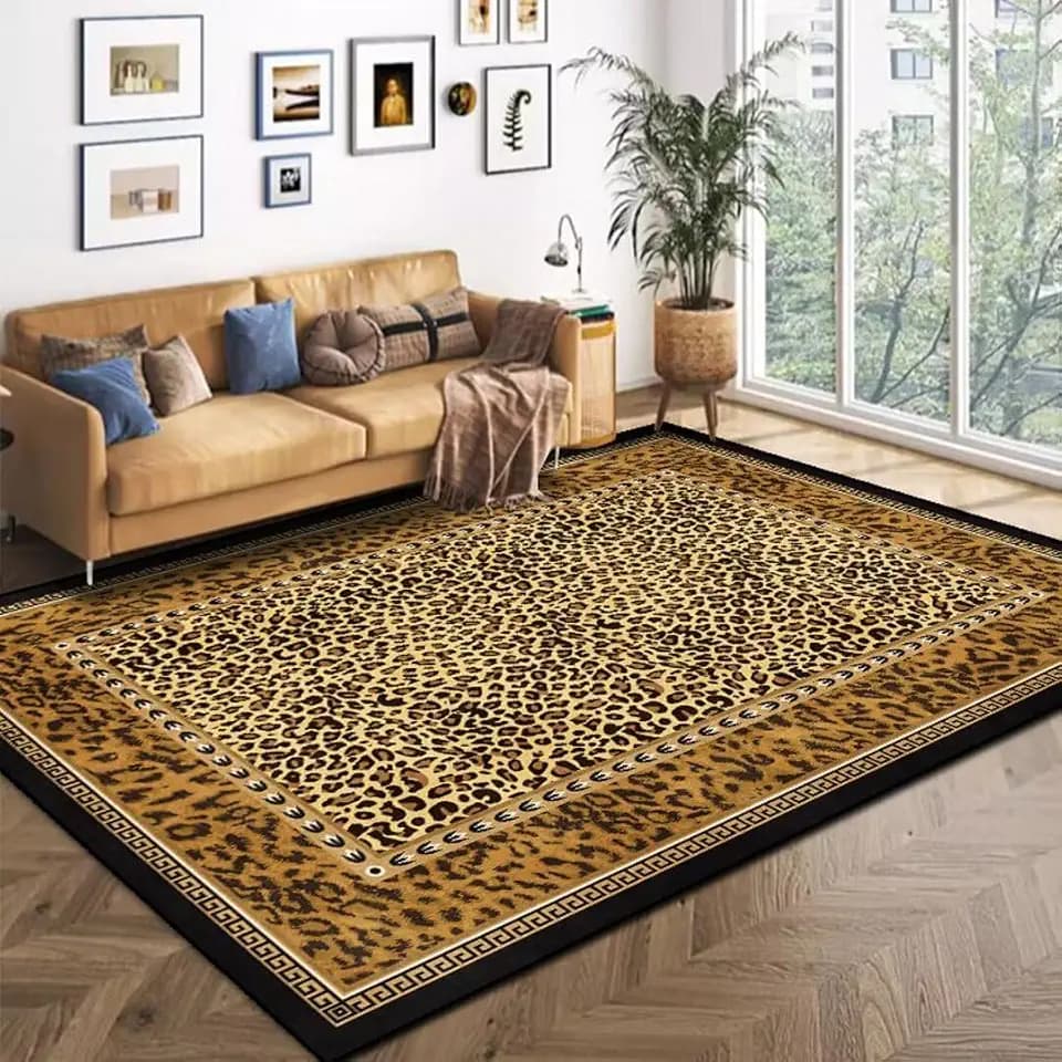 Modern Leopard Area Rug Washable Luxury Brown Animal Skin Print Floor Mats Non-Slip Cheetah Carpet for Bedroom Living Study Room Home Office, 4x6