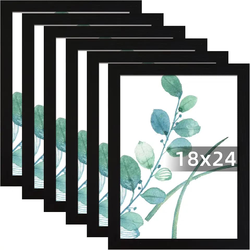 SESEAT 18x24 Picture Frame Black Set of 6, Display Pictures 18x24 Without Mat for Wall Mounting, Wall Gallery Poster Frames
