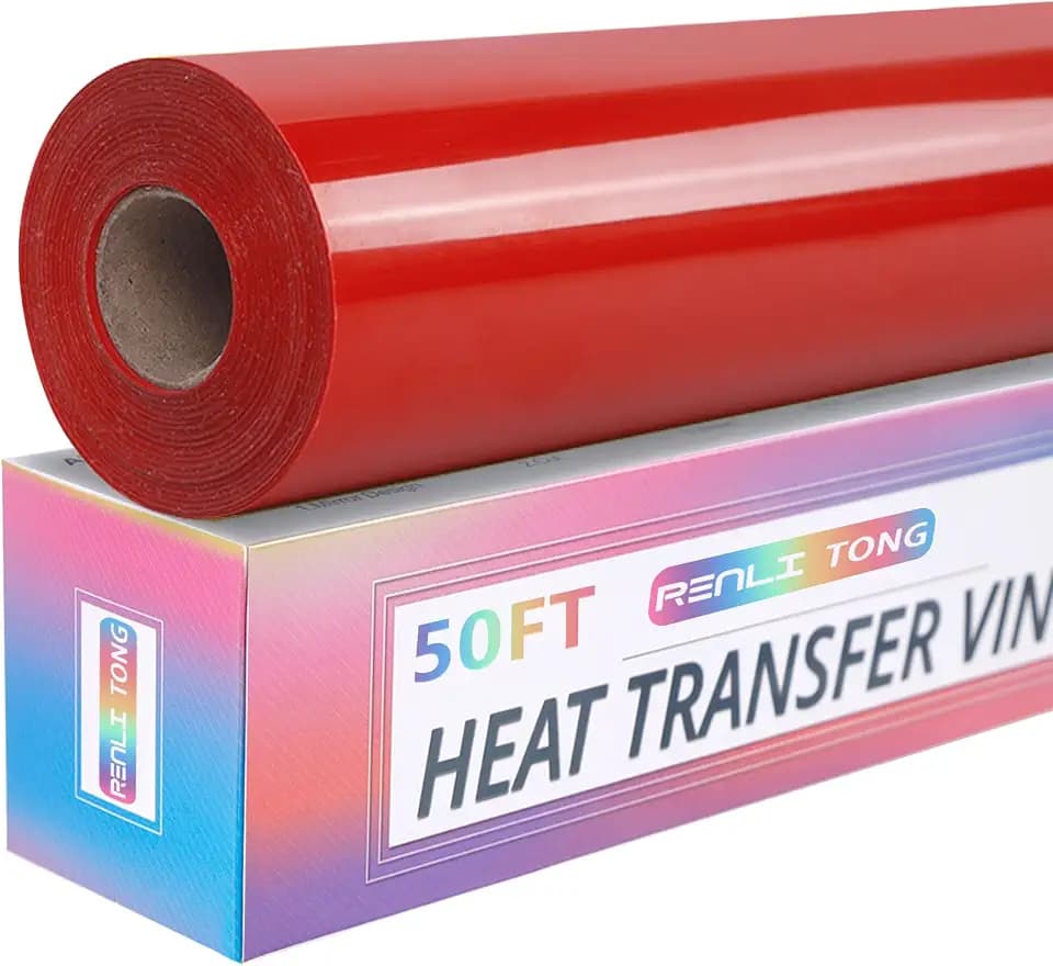 RENLITONG Red Iron on Vinyl 12Inch by 50ft Roll Heat Transfer Vinyl for T-Shirt Red HTV Rolls for All Cutter Machine - Easy to Cut & Weed for Heat Transfer Design