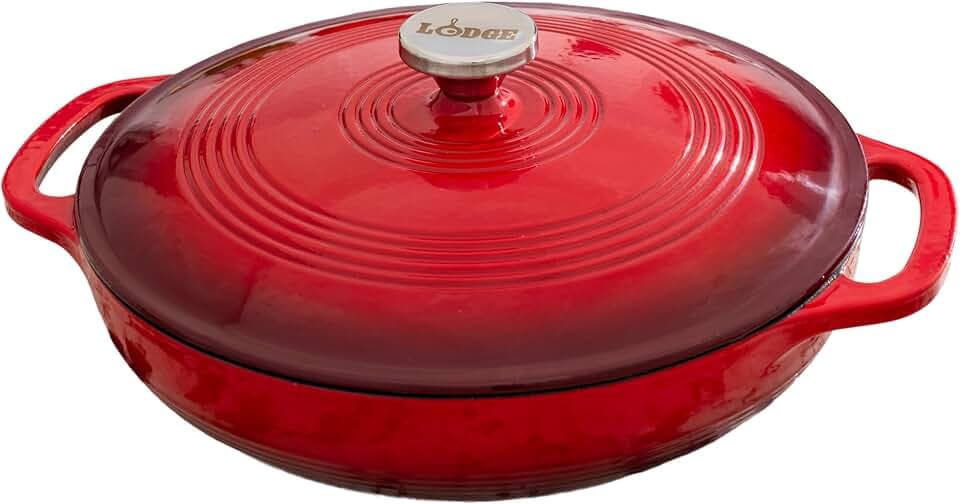 Lodge Essential Enamel Cast Iron Braiser, 3.6 Quart, Island Spice Red