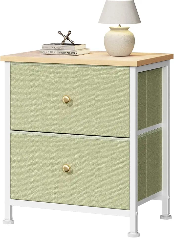 DUMOS Nightstand, Bedside Table for Bedroom, Small Dresser, 2 Fabric Drawer