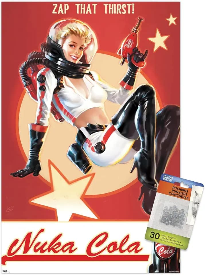 Trends International Fallout 4 - Nuka Cola - Zap That Thirst! Wall Poster, 14.72" x 22.37", Premium Poster & Push Pin Bundle