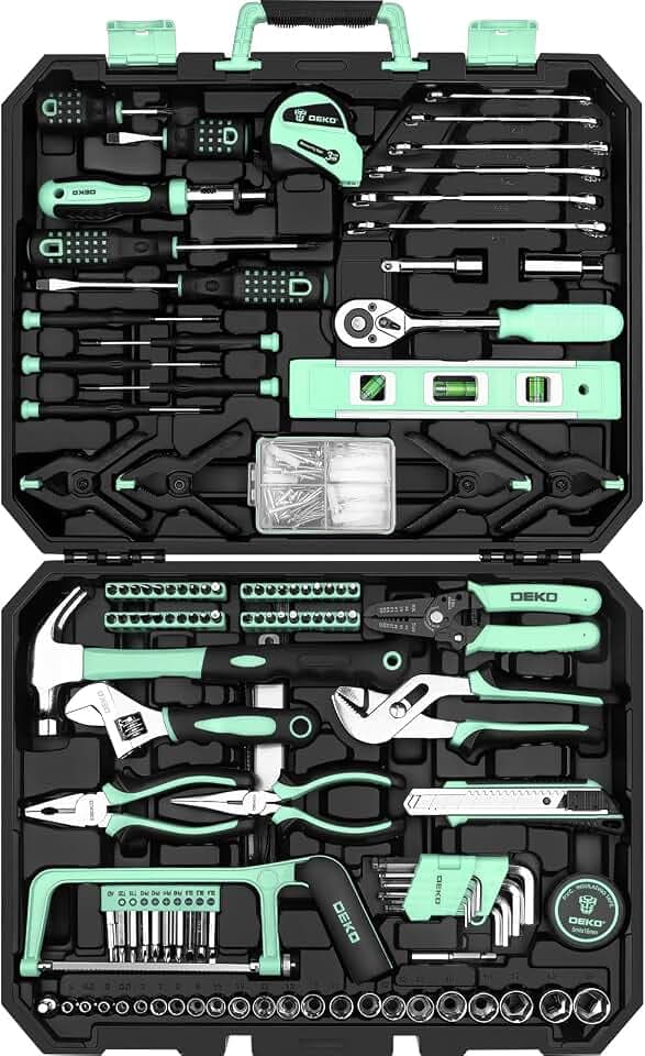 DEKOPRO Tool Set: 228 Piece Home Tool Kit, Household Basic Repair Tool Set Comes with Storage ToolBox, Socket Wrench Set for Car, Hand Tool Box Set for Home - Turquoise