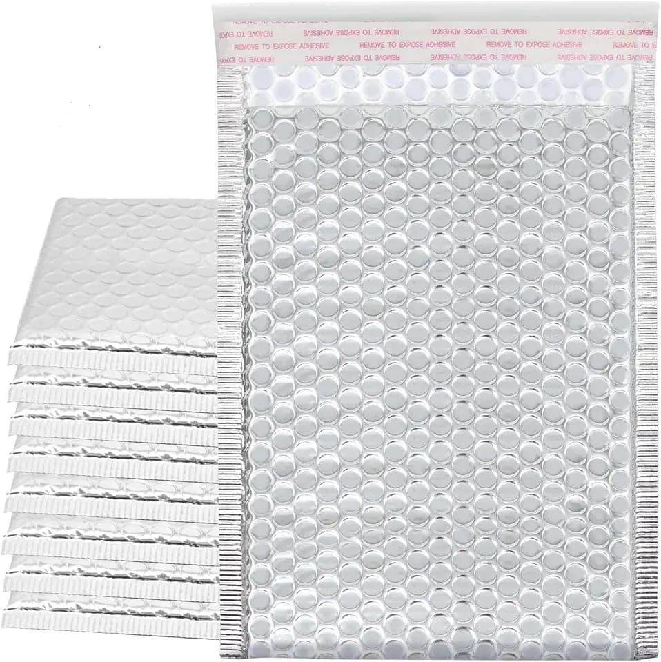 50 Pack 7 x 9 Inch Metallic Bubble Mailers, Silver Padded Mailing Envelopes, Foil Self Seal Padded Envelopes for mailing, packing