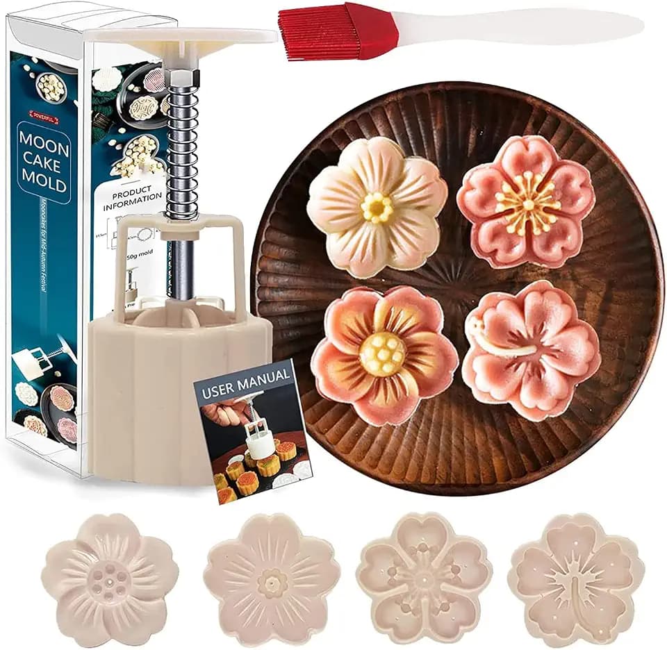 Powerful Mooncake Mold 50g-4Pcs White Press Flower
