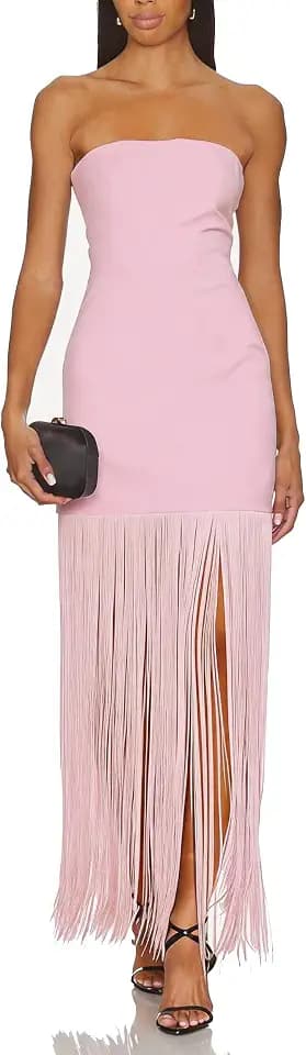 Women Strapless Fringe Bodycon Maxi Dress Gatsby Tube Dress with Tassels