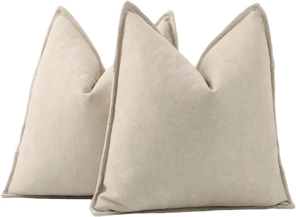 MADIZZ Textured Chenille Throw Pillow Covers Pack of 2 Natural Soft Decorative Accent Pillowcases Boho Neutral Couch Throw Pillow for Bed Home Decor for Sofa Livingroom 22x22 inch Beige