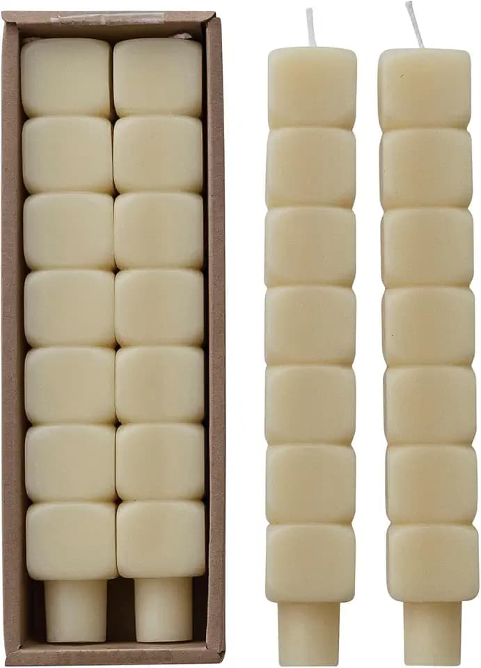 Creative Co-Op 2-Piece Stacked Blocks Shaped Unscented Taper Candles, Cream