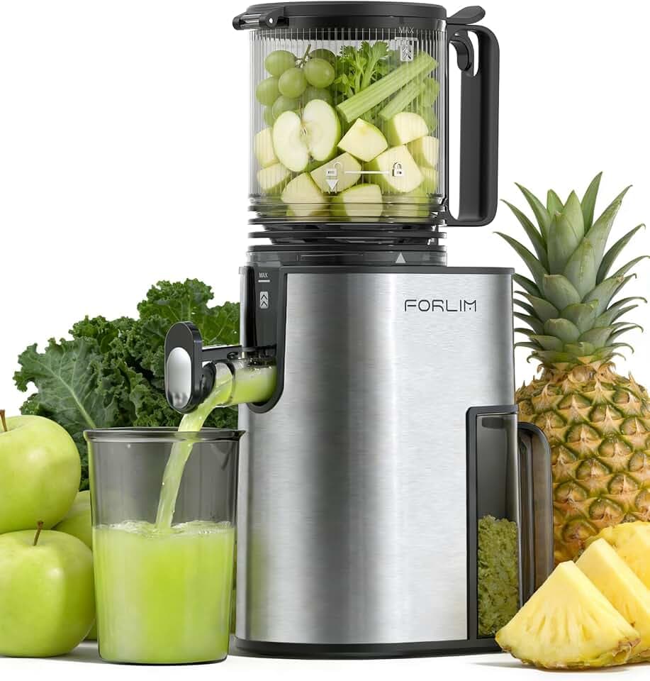 FORLIM Cold Press Juicer, 5.2" Large Feed Chute Fits Whole Fruits, Slow Masticating Juicer Machine, Easy to Clean, High Juice Yield Juice Extractor for Fruits & Vegetables, Daily Home