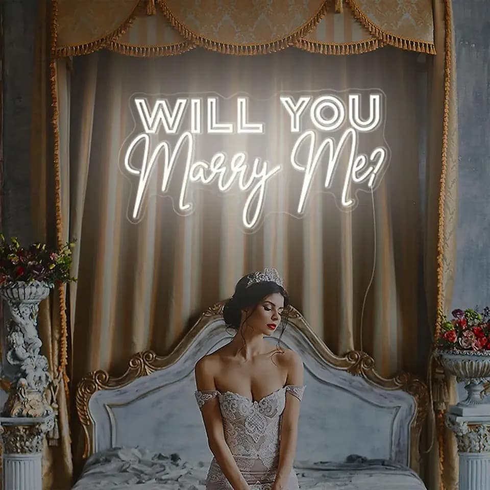 WILL YOU Marry Me? Neon Sign Custom Large Wedding Engagement Party Backdrop LED Neon Light Signs for Proposal Wedding Anniversary Valentine Engagement Bedroom Home Wall Decor. Size:23inch-Cool white