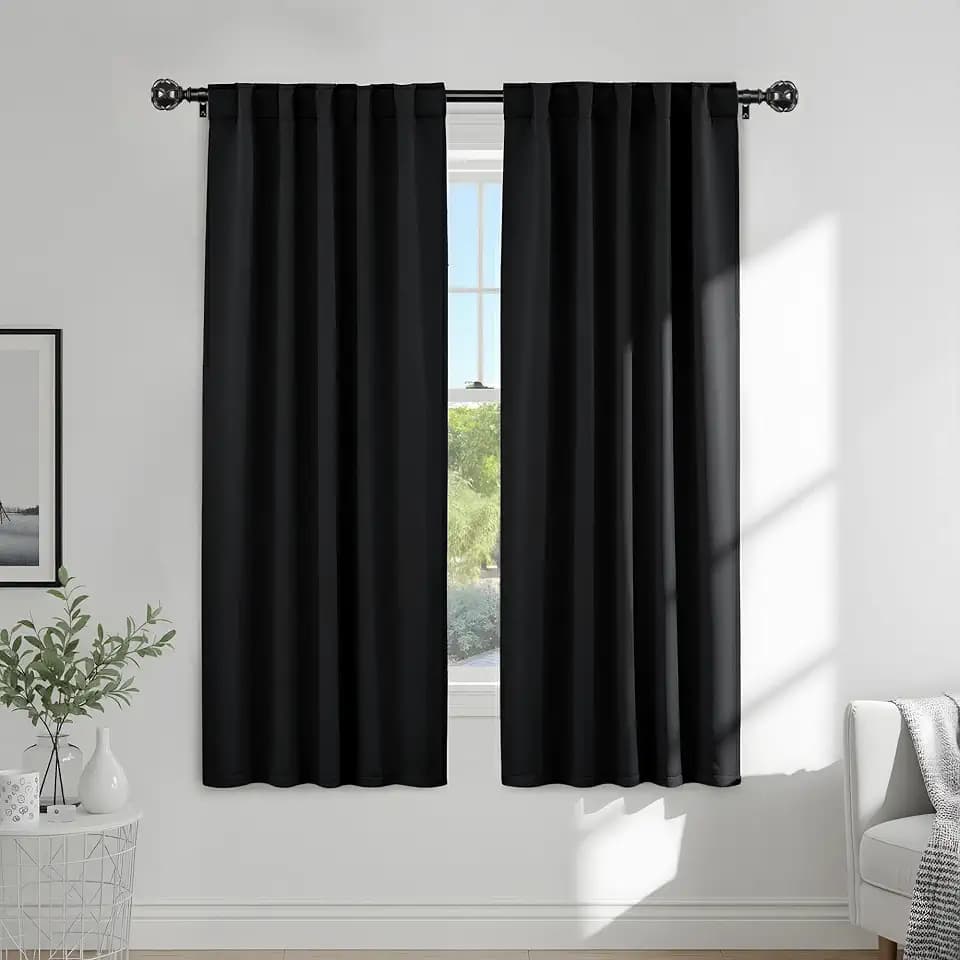 PONY DANCE Black Out Window Curtains - Thermal Blackout Curtain Drapes Set Shades Back Tab & Rod Pocket Panels Privacy Protect for Living Room, 42-inch Wide by 72-inch Long, Black, 2 Pieces