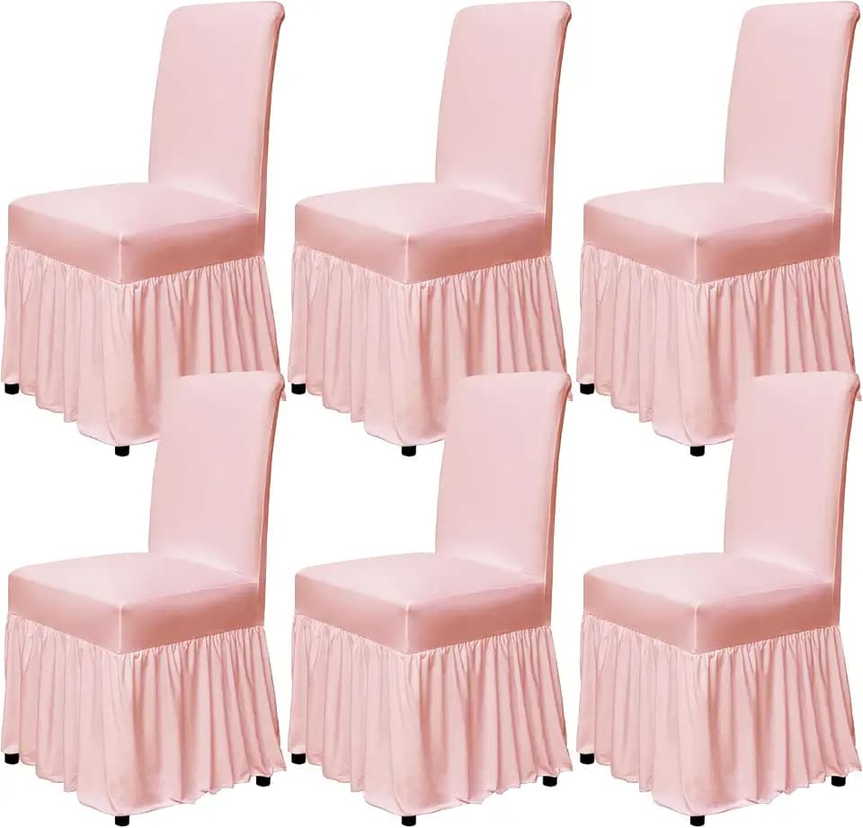 molasofa Chair Covers for Dining Room Set of 6 Stretch Chair Slipcovers with Skirt for Kitchen Seat Protectors Wedding Banquet Decor Kids Pets Spandex Fabric Washable (6pcs, Pink)