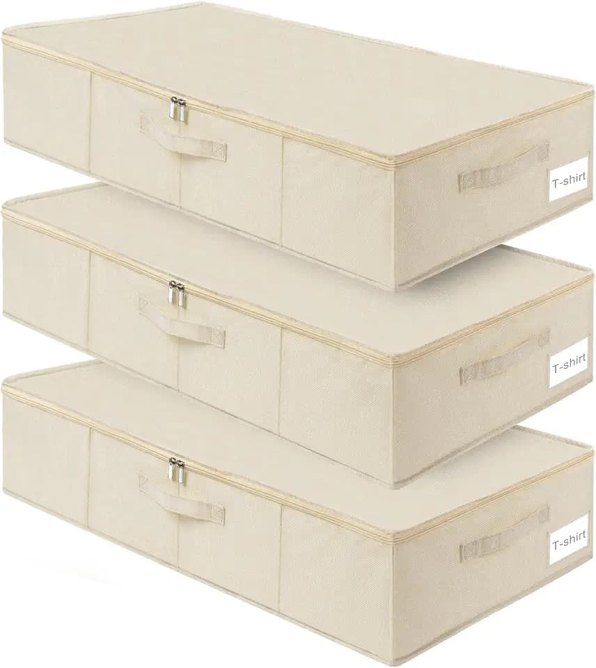 punemi Sturdy Under Bed Wedding Dress Storage Box, 3Pack, Beige