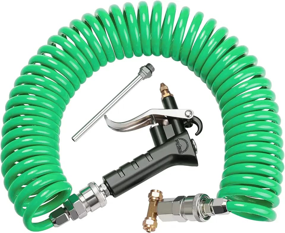 Air Seat Blow Gun Kit for Semi Truck, 30FT(9M) Coil & 2 Nozzles, Green
