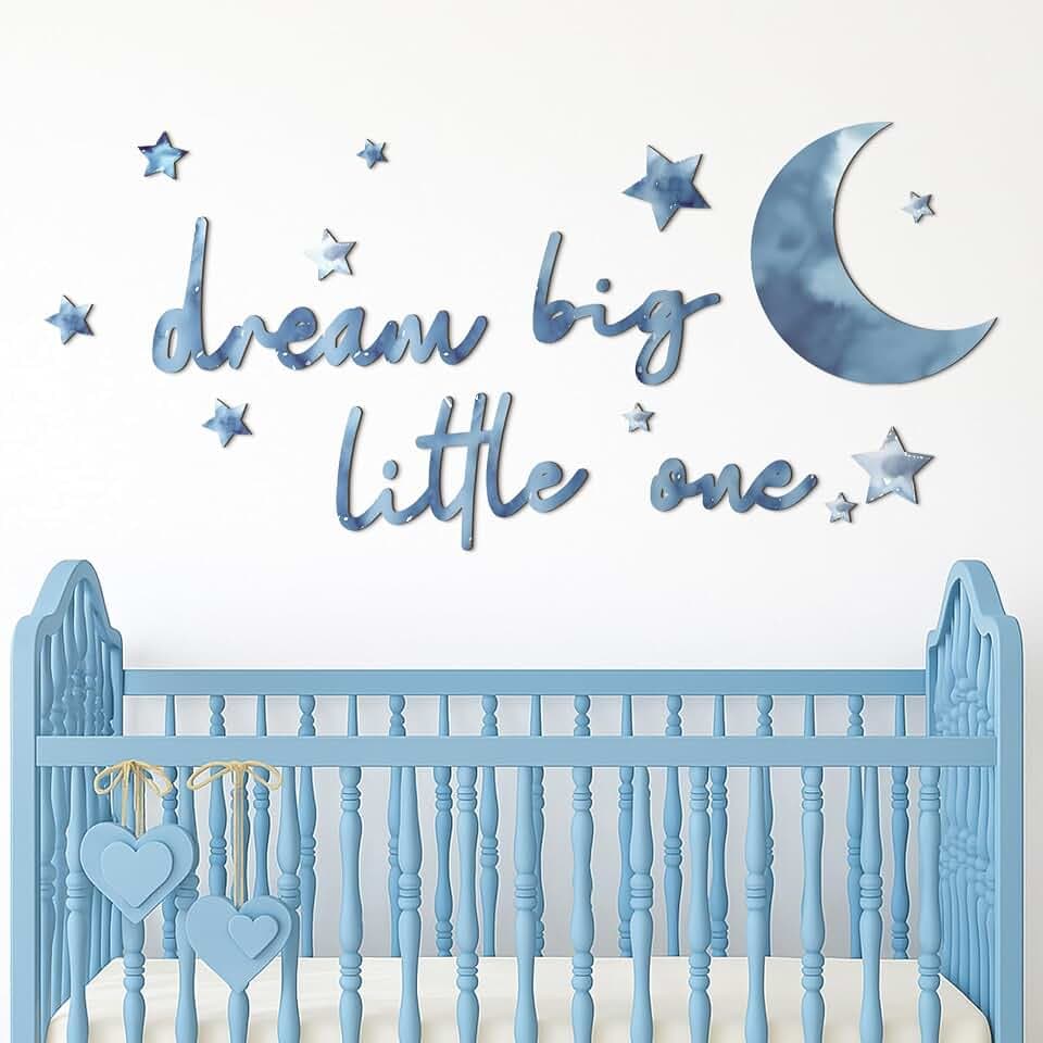 Briwooody 15 Pcs Dream Big Little One Moon Stars Nursery Decor,Blue