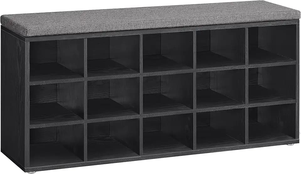 VASAGLE Shoe Bench with Cushion, 15 Compartments, 11.8 x 41.3 x 18.9 Inches
