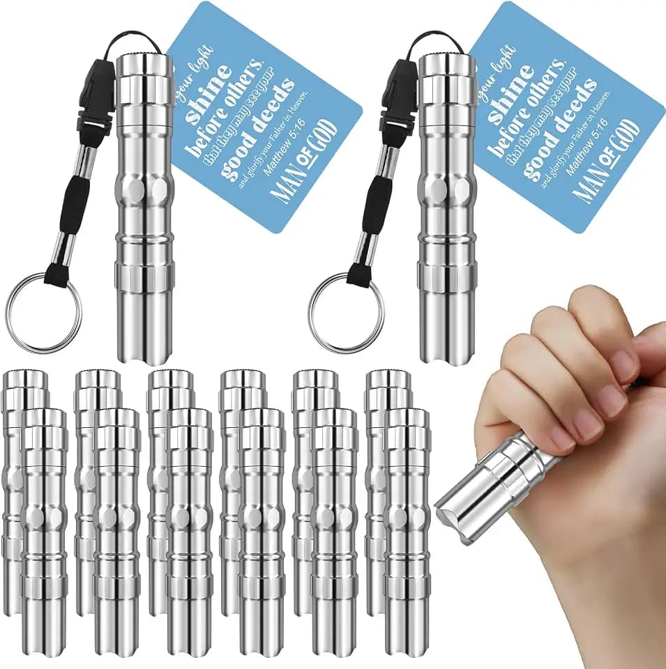 Tujoe 12 Sets Fathers Gifts Bulk Man of God Flashlight with Bible Verse Card Christian Gift for Men Religious Illumination Themed Gifts Inspirational Keychains for Men Church, Not Include Battery