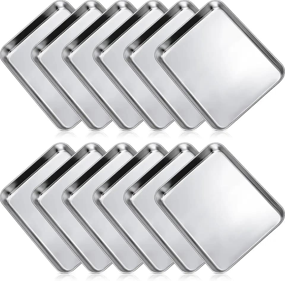 12 Pcs Metal Trays Stainless Steel Sheet Pan Baking Trays, 10 X 8 X 1 Inch