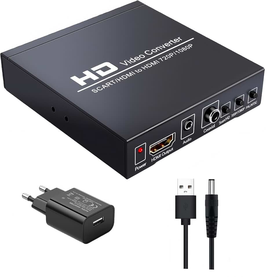 Mcbazel SCART und HDMI zu HDMI Konverter, 720P/1080P, Kompatibel mit PAL/NTSC/SECAM Video-Audio-Konverter für DVD, Konsolen, Set-Top Box, Digitaler Coaxial- oder Stereo-Audio