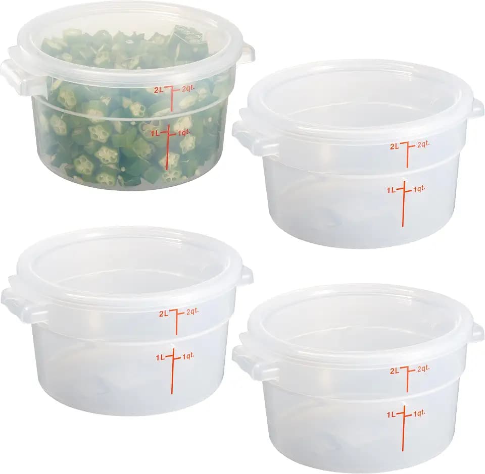 CURTA 2 Quart Translucent Round Food Storage Container with Lid, Pack of 4 – NSF Listed, BPA-Free, Commercial-Grade Polypropylene, Freezer & Dishwasher Safe, Non-Stick, Easy-Read Graduations