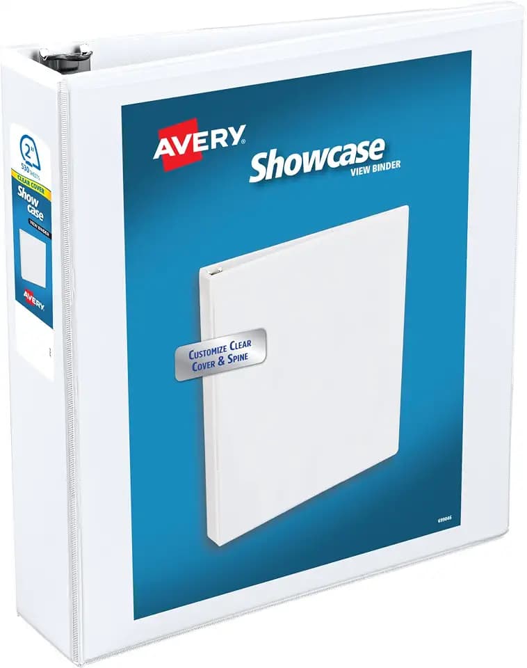 Avery Showcase Standard View 3 Ring Binder, 2" Slant Rings, 530-Sheet Capacity, 2.8 Inch Wide Spine, 1 White Binder, Ideal for Lightweight Organization and Occasional Referencing (19701)