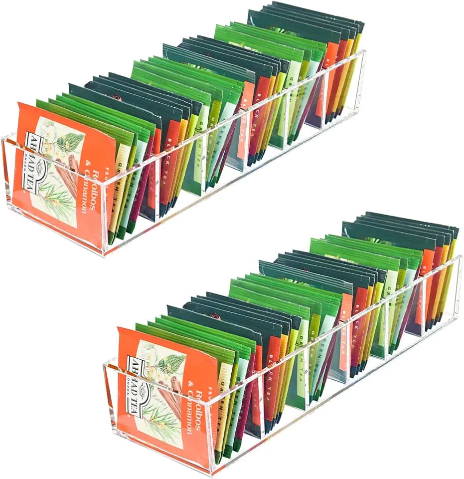 Acrylic Tea Bag Organizer Clear Teabag Holder Tea Storage Box 2 Pack