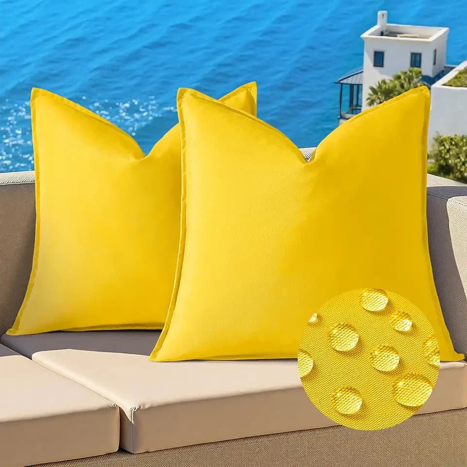 decorUhome Outdoor Waterproof Faux Linen Throw Pillow Covers 20x20 Set of 2
