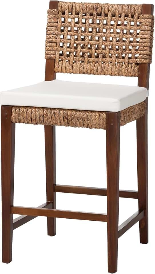 Bali & pari Alise Seagrass and Mahogany Wood Chair, Counter Stool, Earthy Brown