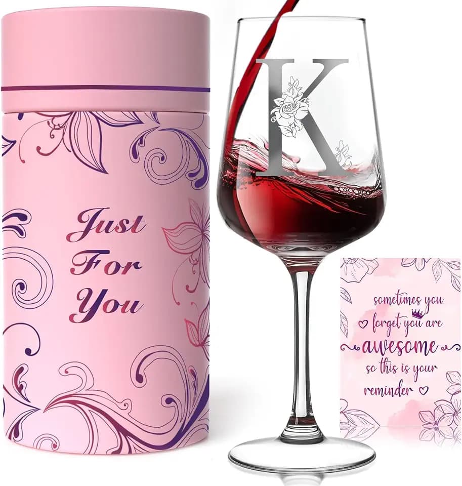 Gumry Personalized Bordeaux Wine Glass, Monogram Gift for Women, Letter K