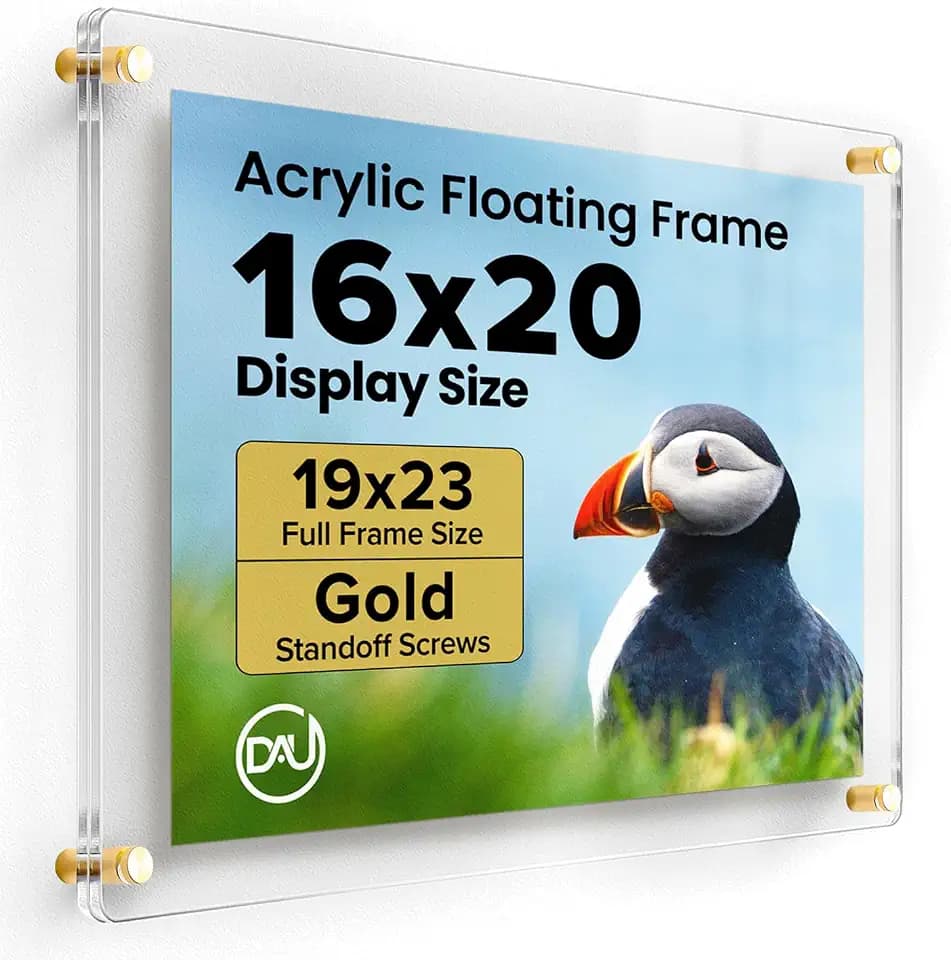 Acrylic Floating Frames Gold Standoffs(single) 16" x 20" Clear Acrylic Frames for Wall Mount Floating Picture Frame, Diploma Poster Certificate Hanging Photo Display Degree Prints Artwork Documents