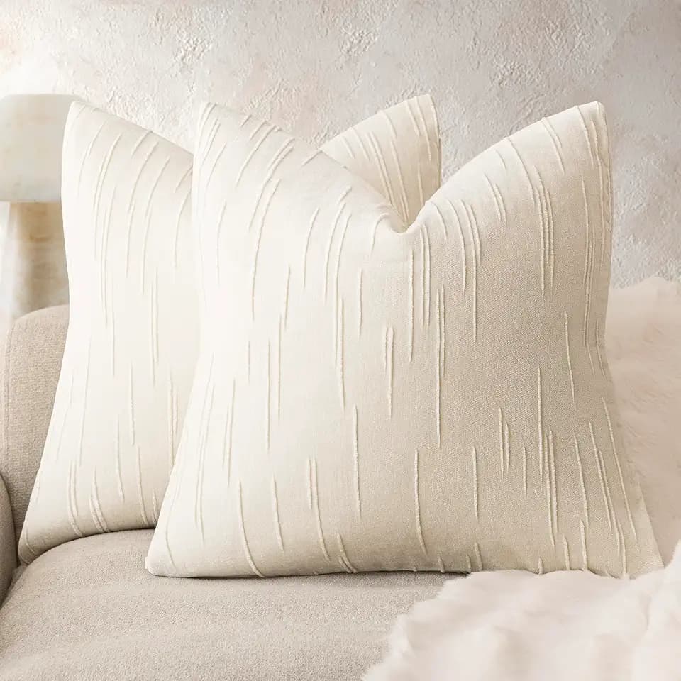 Foindtower Slubby Textured Chenille Throw Pillow Covers 24x24 Cream White