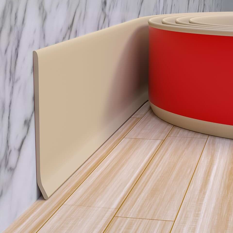 Duzzy Flexible Baseboard Molding Trim, 4 Inch(W) x 60 Feet(L) Peel and Stick Rubber Wall Trim Molding, Self-Adhesive Vinyl Wall Base Cove Base