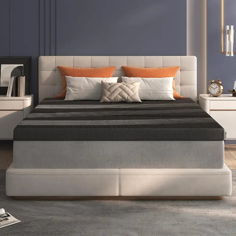 4 Inch Queen Mattress Topper Memory Foam, Cooling Gel & Non-Slip Base