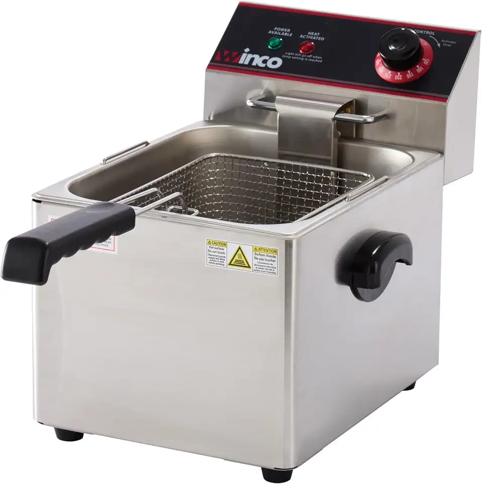 Winco 8 L Silver Commercial-Grade Electric Countertop Deep Fryer, Single