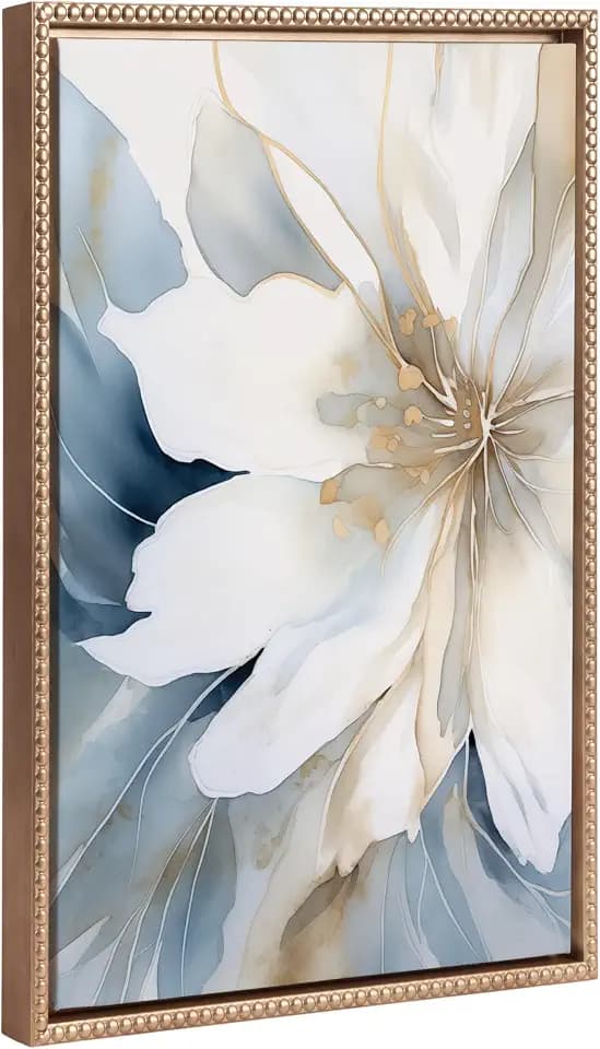 Kate and Laurel Sylvie Beaded Elegant Modern Glam Watercolor Abstract Floral Vintage Framed Canvas Wall Art by The Creative Bunch Studio, 18x24 Gold, Flower Petal Art for Wall