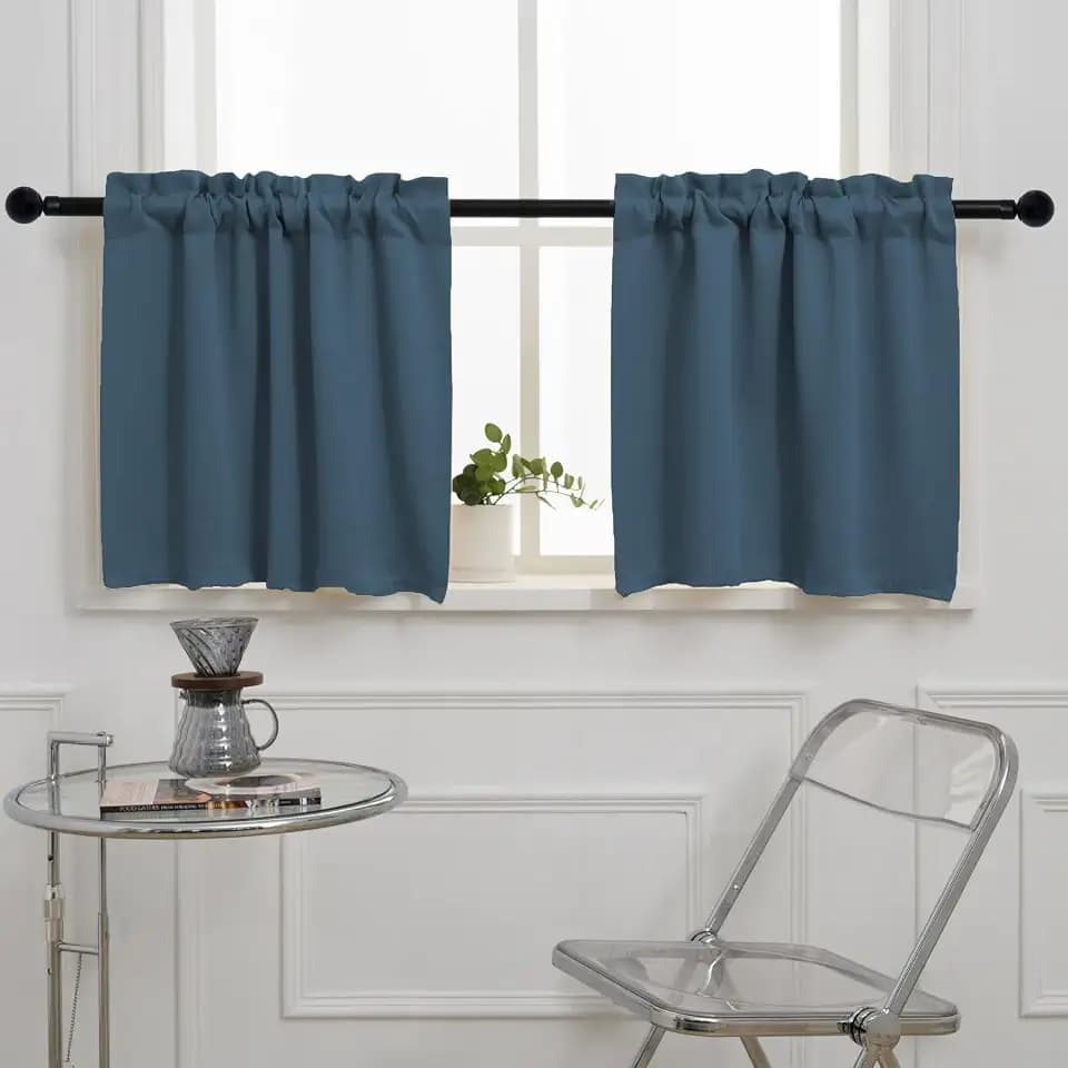 Pickluc Blackout Kitchen Curtain 24 Inches Long, Rod Pocket Cafe Tier Curtains for Small Window Treatment in Living Room, Basement, RVs, Cabinets, 2 Panels, W24 X L24 Inch, Stone Blue