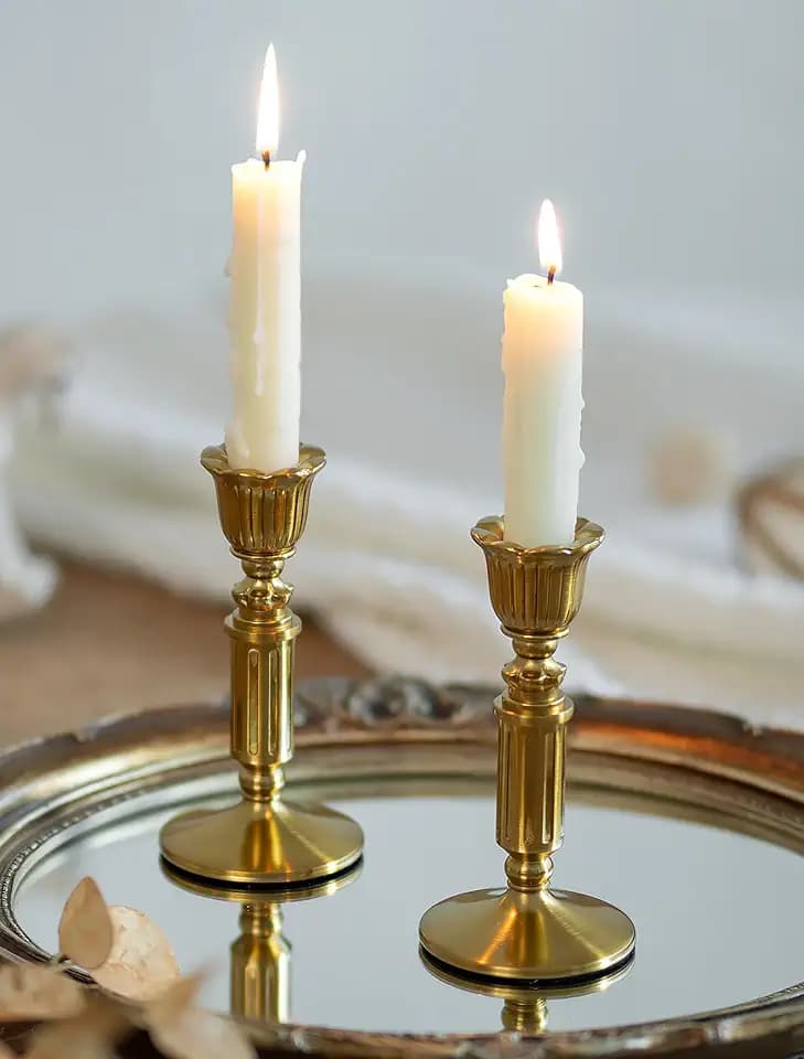 Romadedi Gold Candlestick Holder, Brass Color, Vintage Decor Set of 2