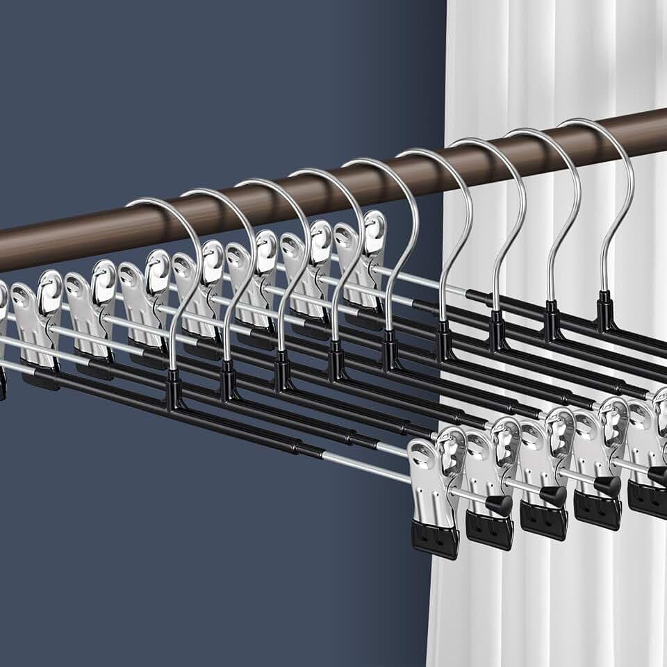 16 Inch Pants Hangers with Clips Skirt Hangers 20 Pack, Black