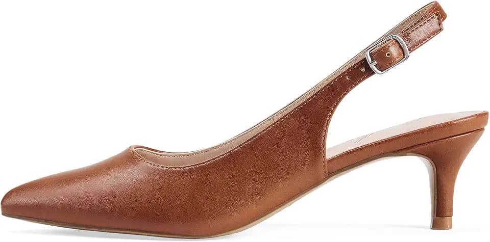 GENSHUO Women's Kitten Heels Closed Toe Slingback Pumps