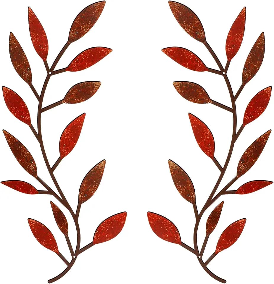 Zhengmy 2 Pcs Metal Leaf Wall Art Vine Branch Decor,Autumn Color